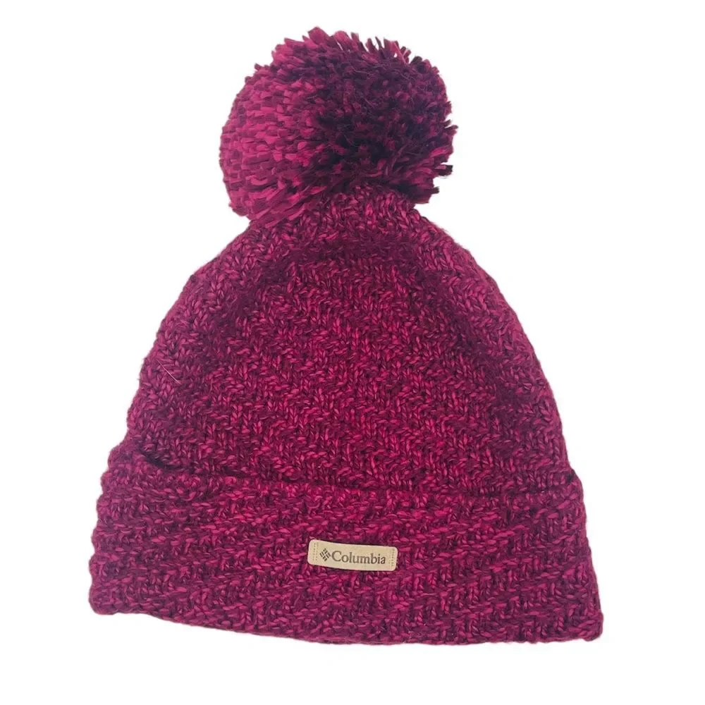 Columbia Cable Knit Adult Maroon Beanie Pom Pom